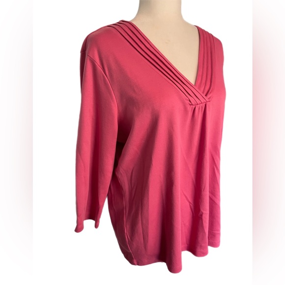 L.L. Bean supima cotton V-neck top size XL pink boxy lagenlook - Picture 2 of 8